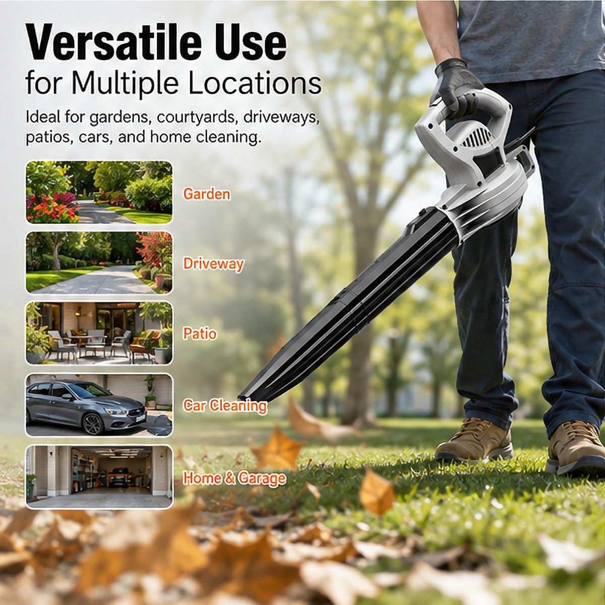 Souffleur de Feuilles électrique 2000W, aspirateur de Jardin 260 km/h