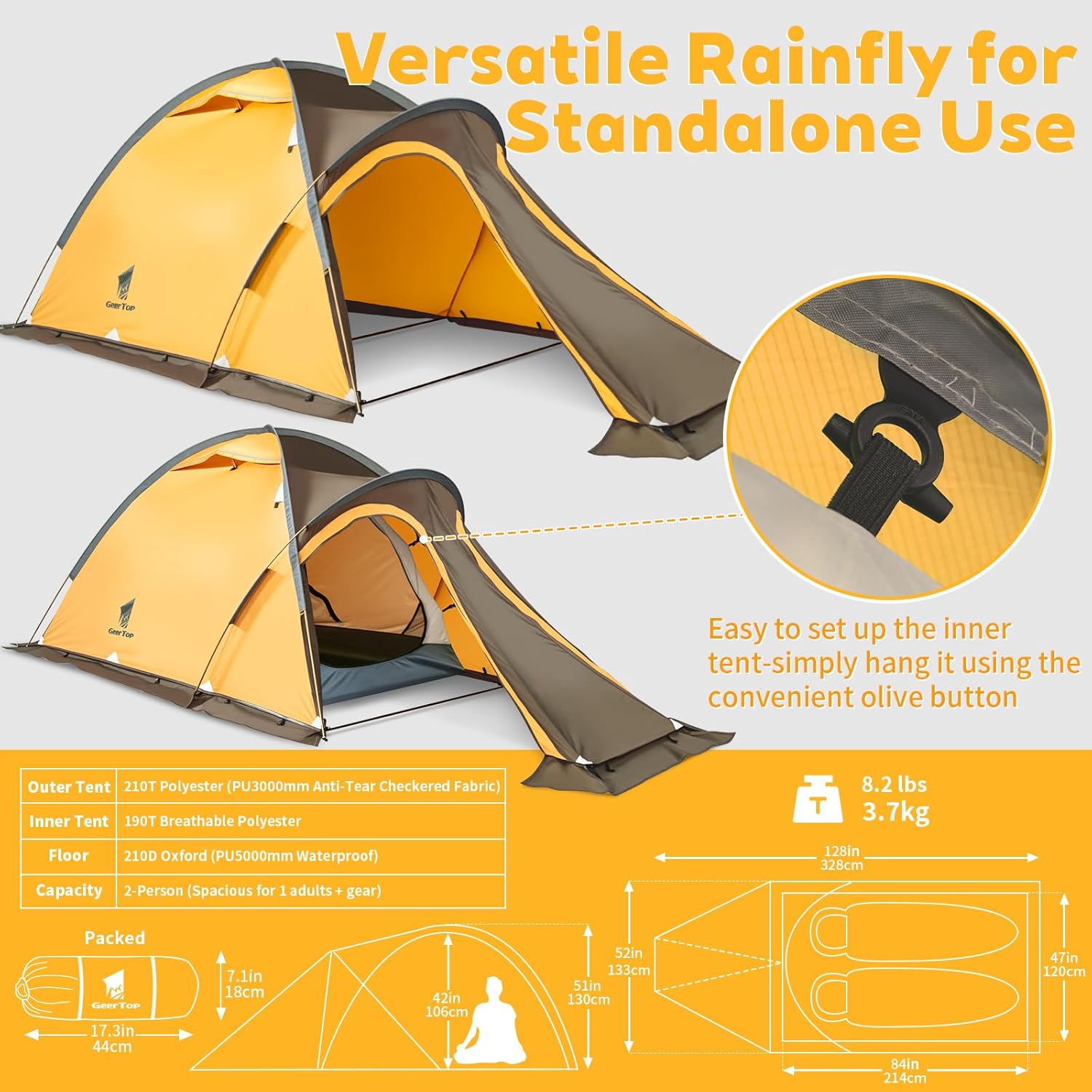 GEERTOP 2-Person Backpacking Tent Waterproof Lightweight Double Layer Tent for Camping Hiking All Weather Travel