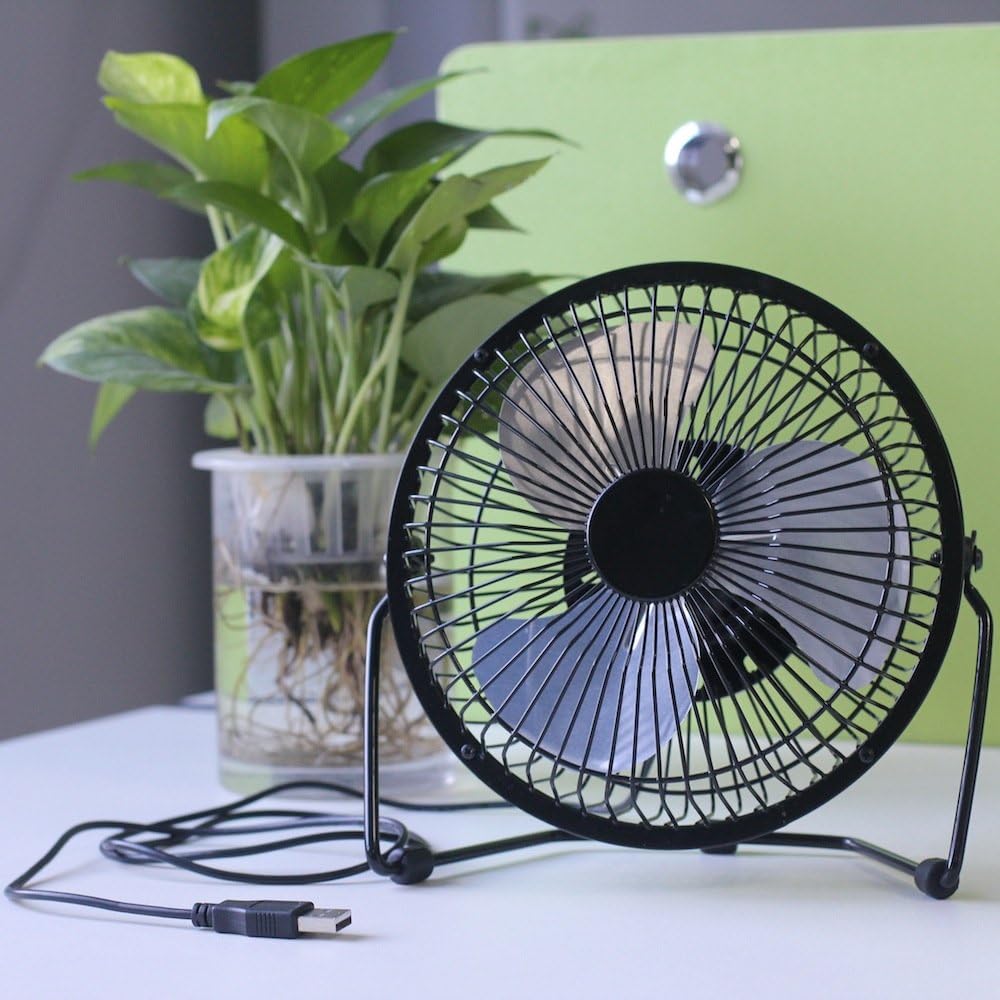 BestProtect 6" USB Powered Mini Retro Silent Metal Electric Mini Fan Cooler Desk Cooling Fan, Angle Adjustable Tilt Head 360-degree Rotating I/O Switch 4 Metal Blades Office / Home Light-Weight USB Powered for PC / Laptop / Notebook / MacBook Quiet, Sound Off (Black)