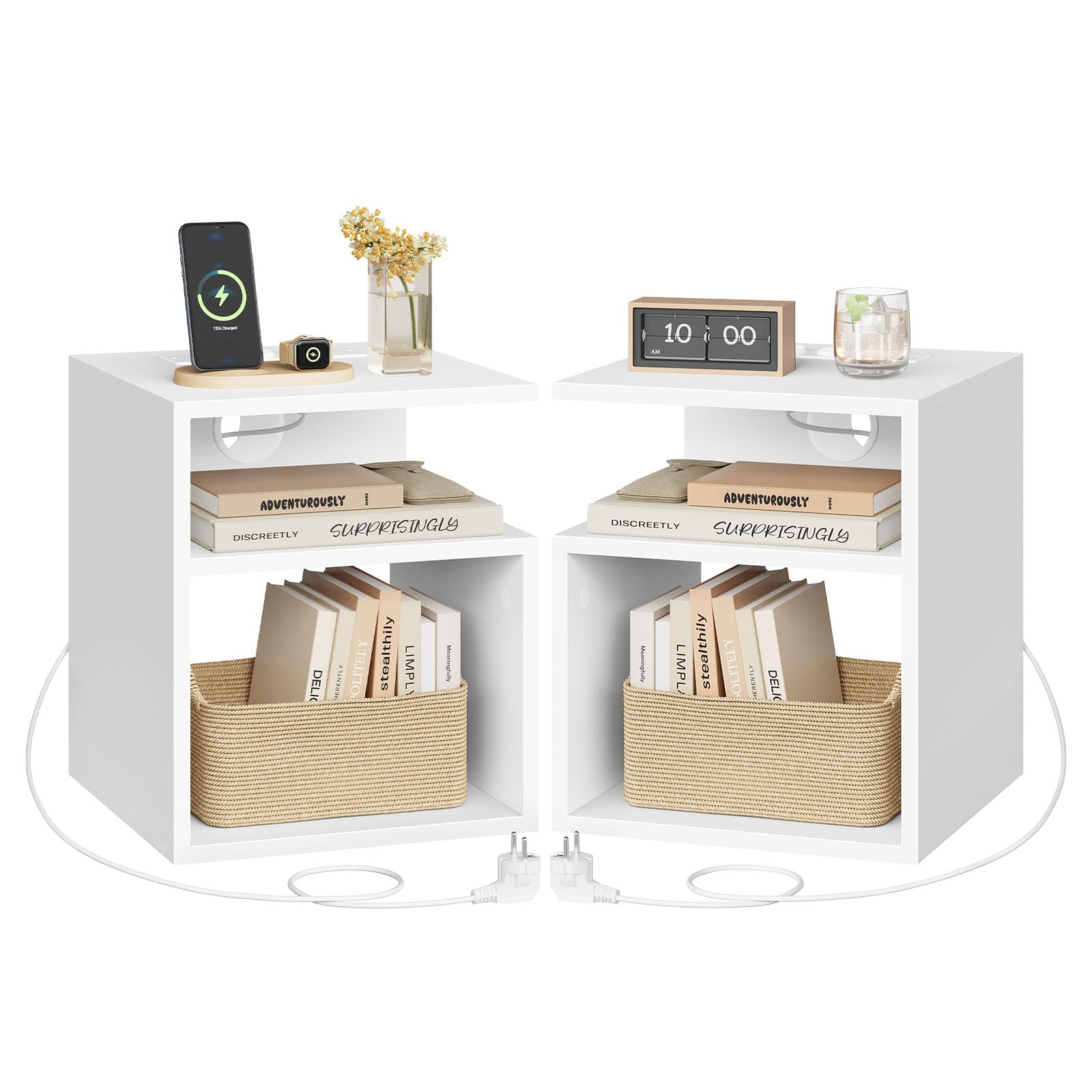 EUGAD Nachttisch, Beistelltisch mit 2 offene Fächer, 35x41,5x35 cm, Nachtkommode Nachtschrank für Boxspringbett, Platzsparender Nachttisch für Wohnzimmer Schlafzimmer