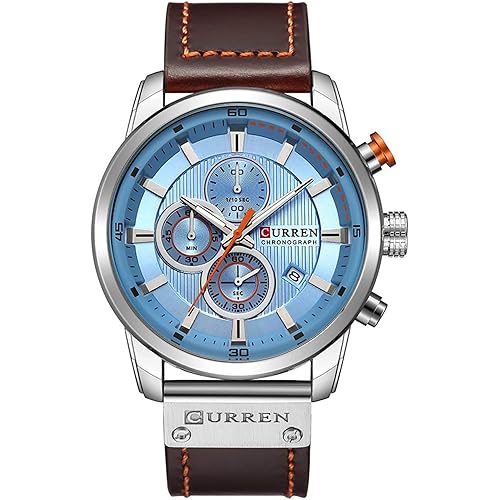 Men Chronograph Sport Watches Brown Leather Strap Quartz Watch Business Casual Wrist Watch for Men