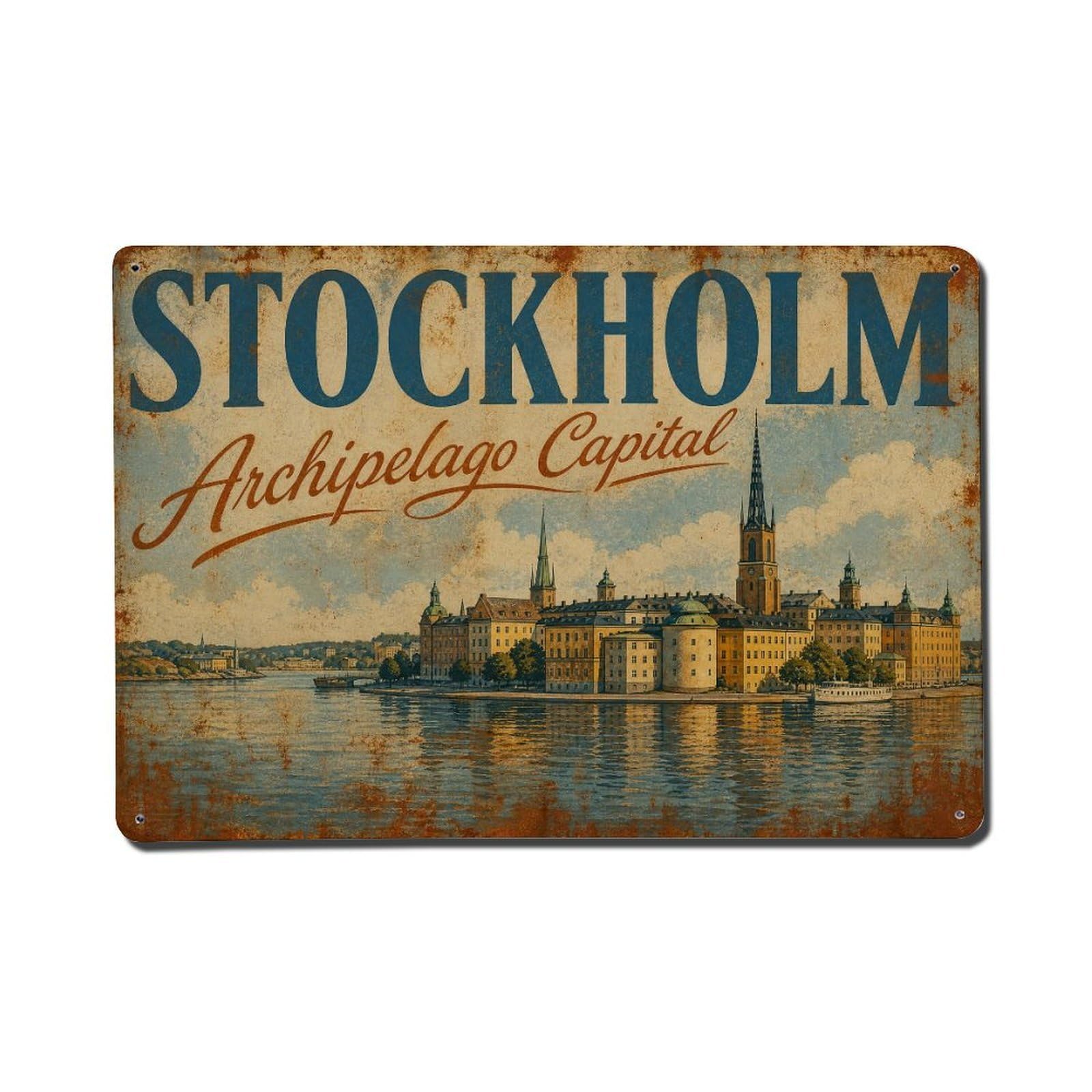 Huiyhb 8X12inch(20X30cm) Vintage Travel Stockholm Island City Sweden Metal Tin Sign