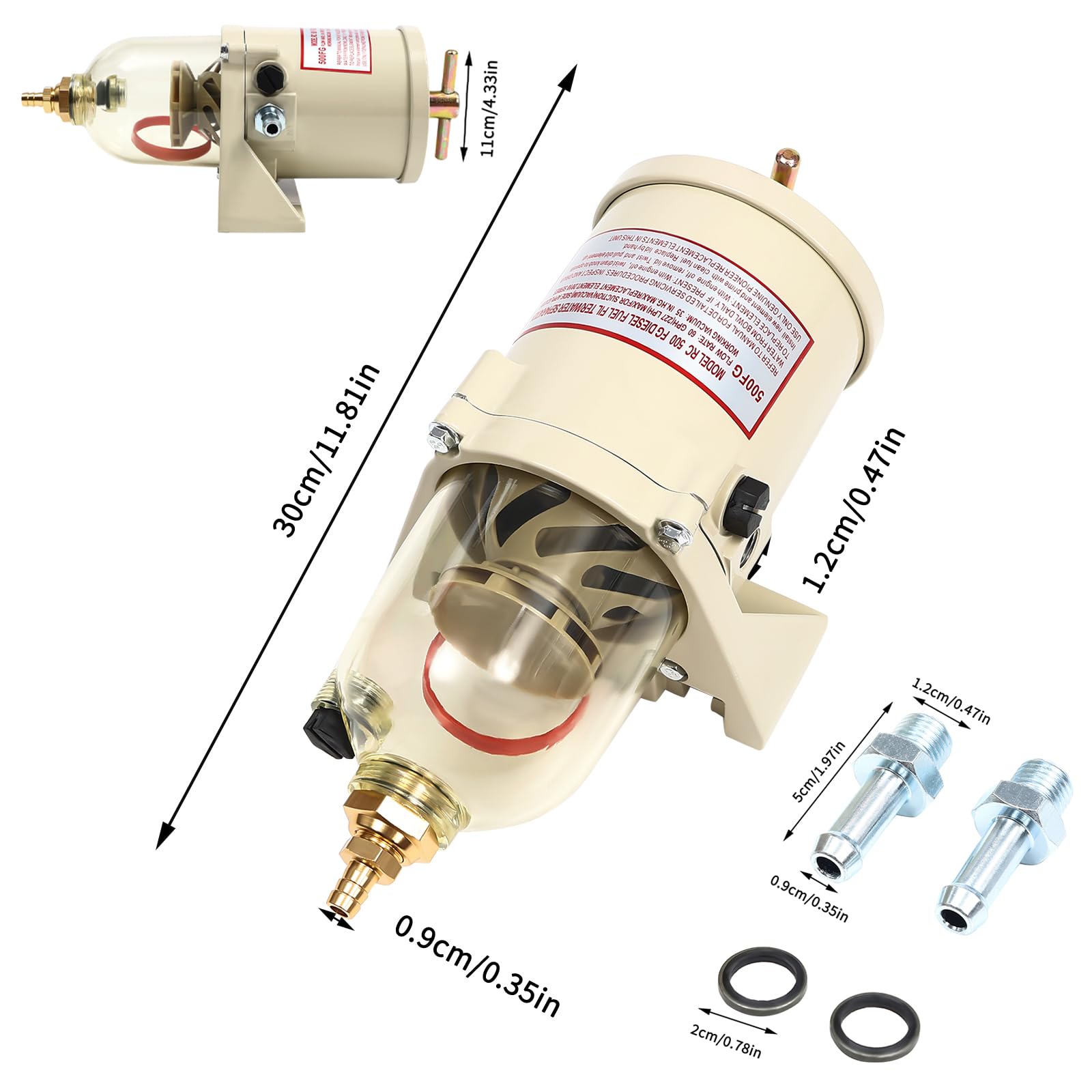 Filtro de combustible diésel, filtro diésel con anillo roscado, separador de agua diésel FG500 500FH para motores diesel
