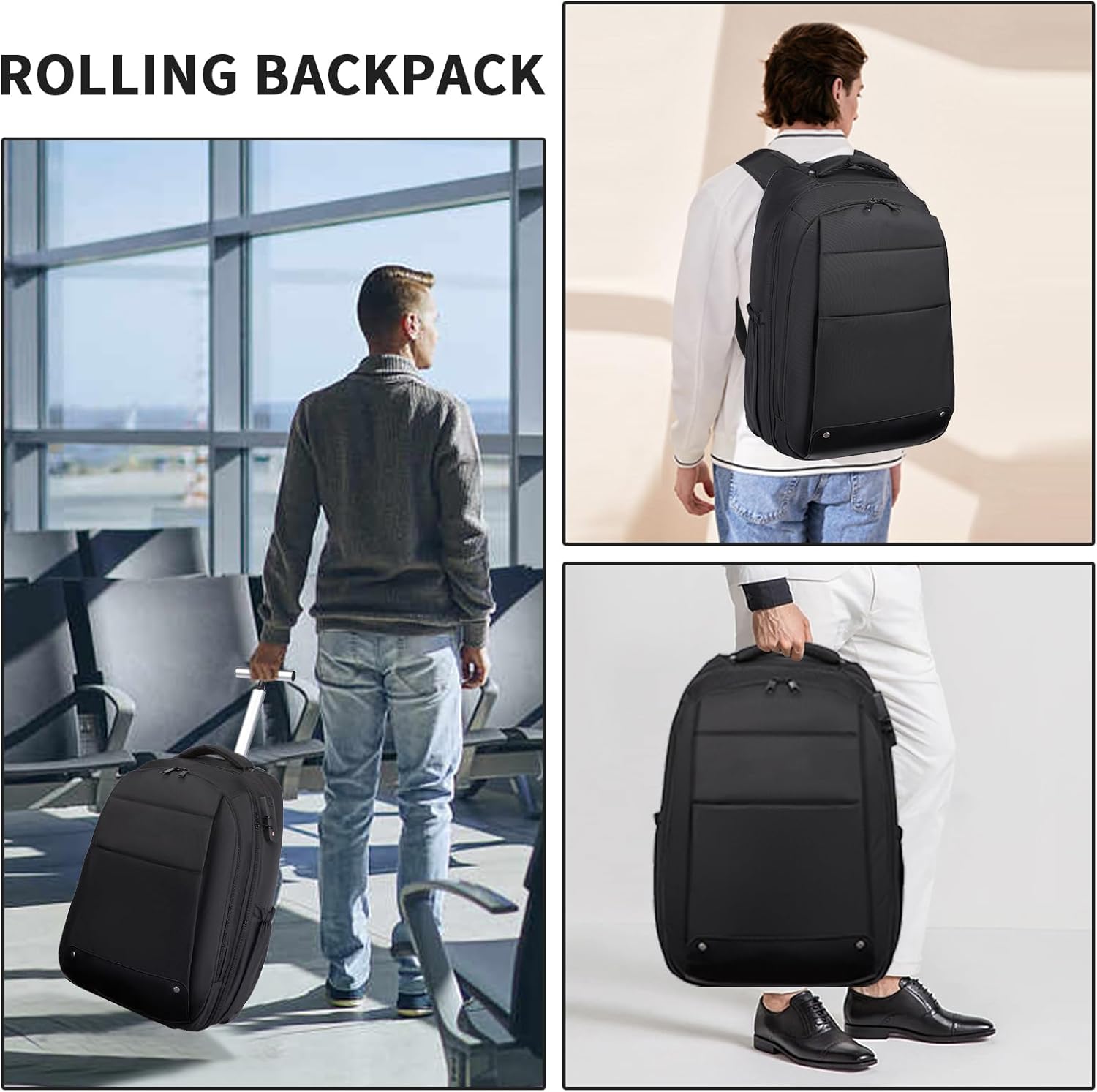 seyfocnia Rolling Backpack,17 inch Rolling Laptop Bag Travel Backpack with Wheels Roller Back pack Wheeled Laptop Bag with Wheels for Women Men - Image 6