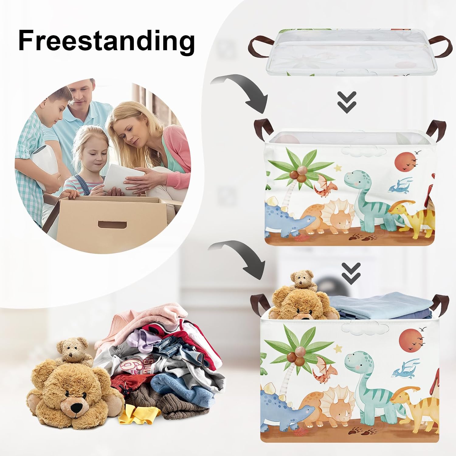 Dinosaurs Baby Laundry Hamper Collapsible Clothes Kids Storage Basket Palm Tree Large Boys Girls Gift Toy Box Bin for Nursery Room, Brown, 36L