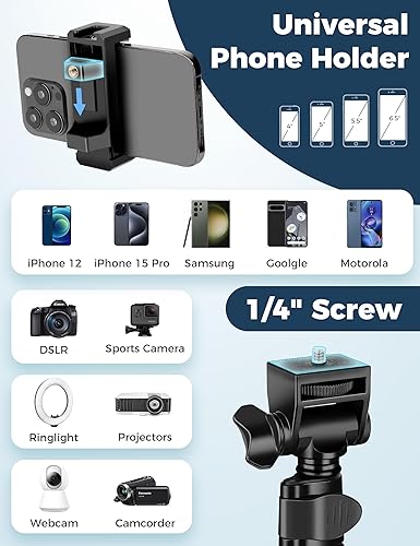 Miniatura 7 de JOILCAN Trípode para teléfono, trípode de 80 pulgadas para iPhone, soporte de trípode para teléfono celular para grabación, trípode para teléfono