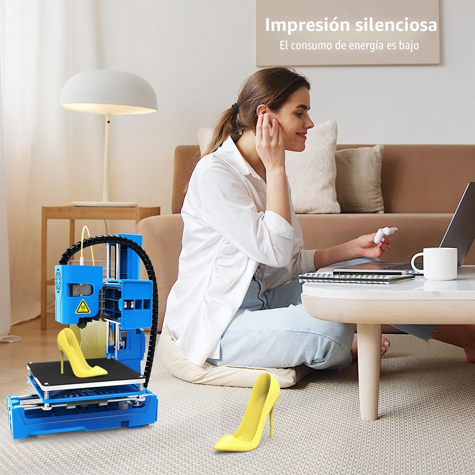 Impresora 3D Mini máquina de impresión de Escritorio para niños 100x100x100mm Tamaño de impresión Plataforma extraíble Impresión de una Sola tecla con Tarjeta TF Filamento de Muestra PLA