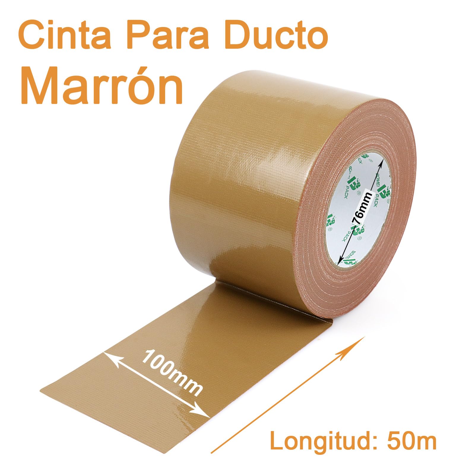 BOMEI PACK Cinta adhesiva americana 100mm x 50 m, Marrón cinta impermeable de tela de para reparaciones, bricolaje, manualidades, uso en interiores y exteriores