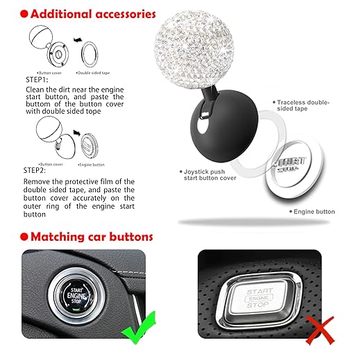 Miniatura 5 de Cubierta brillante para botón de arranque de automóvil, cubierta de botón de arranque de automóvil de diamante, accesorios para el interior del
