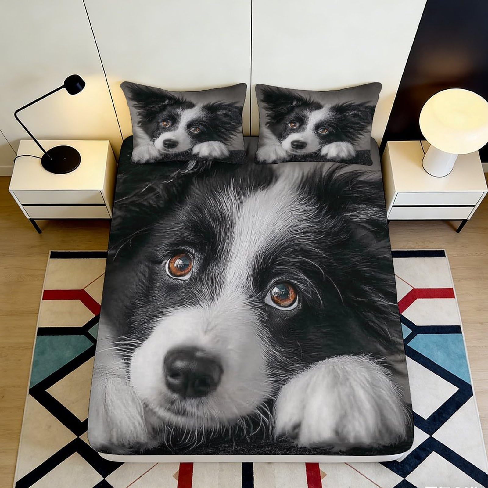 Pnayamiorkfel Style-6 3D Printed Border Collie Dog Fitted Sheet Microfiber Soft Breathable Puppy Bed Cover For Bedroom Decor Dorm Mattress Protection 90X200x25cm