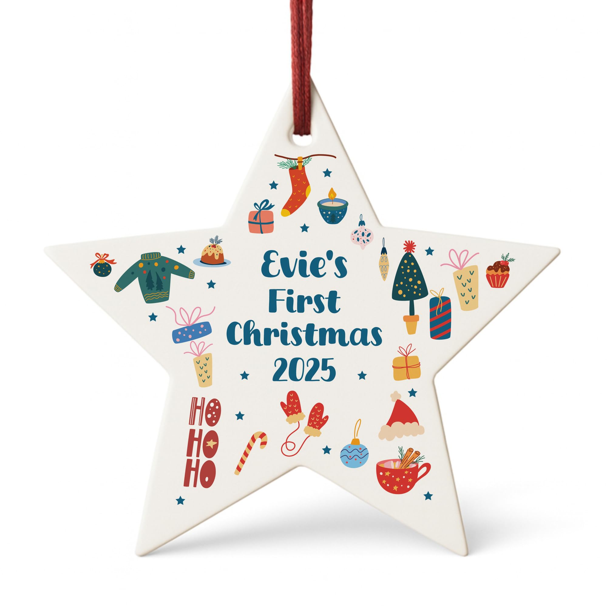 Red Ocean Personalised Babys First Christmas Star Tree Decoration My First Christmas Bauble Ornament Xmas Baubles For Kids Children Baby Girl Boy