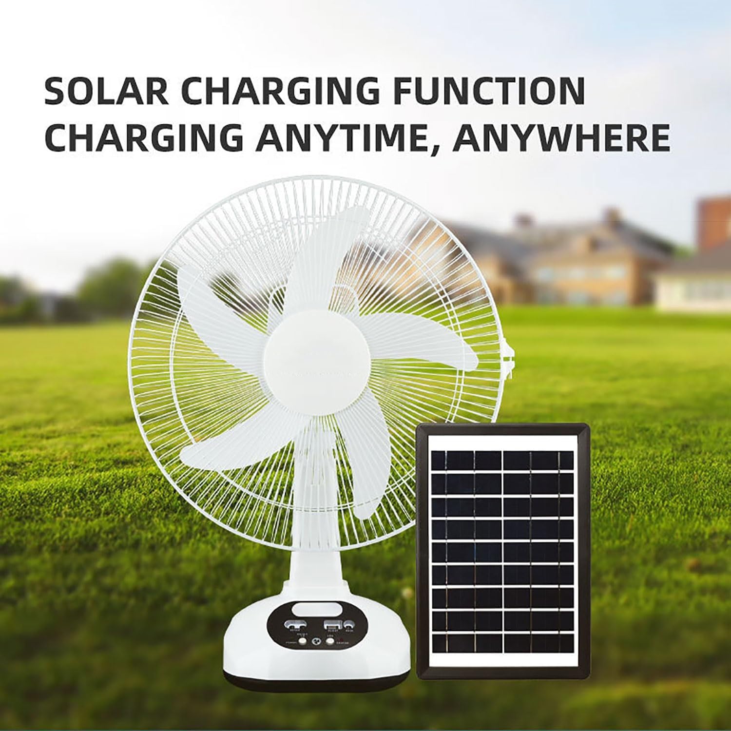 Rechargeable Fan with Solar Panel Oscillating Tabletop Fan with Led Night USB Phone Charger Quiet Cooling for Home Office Outdoor Camping Tent Traving