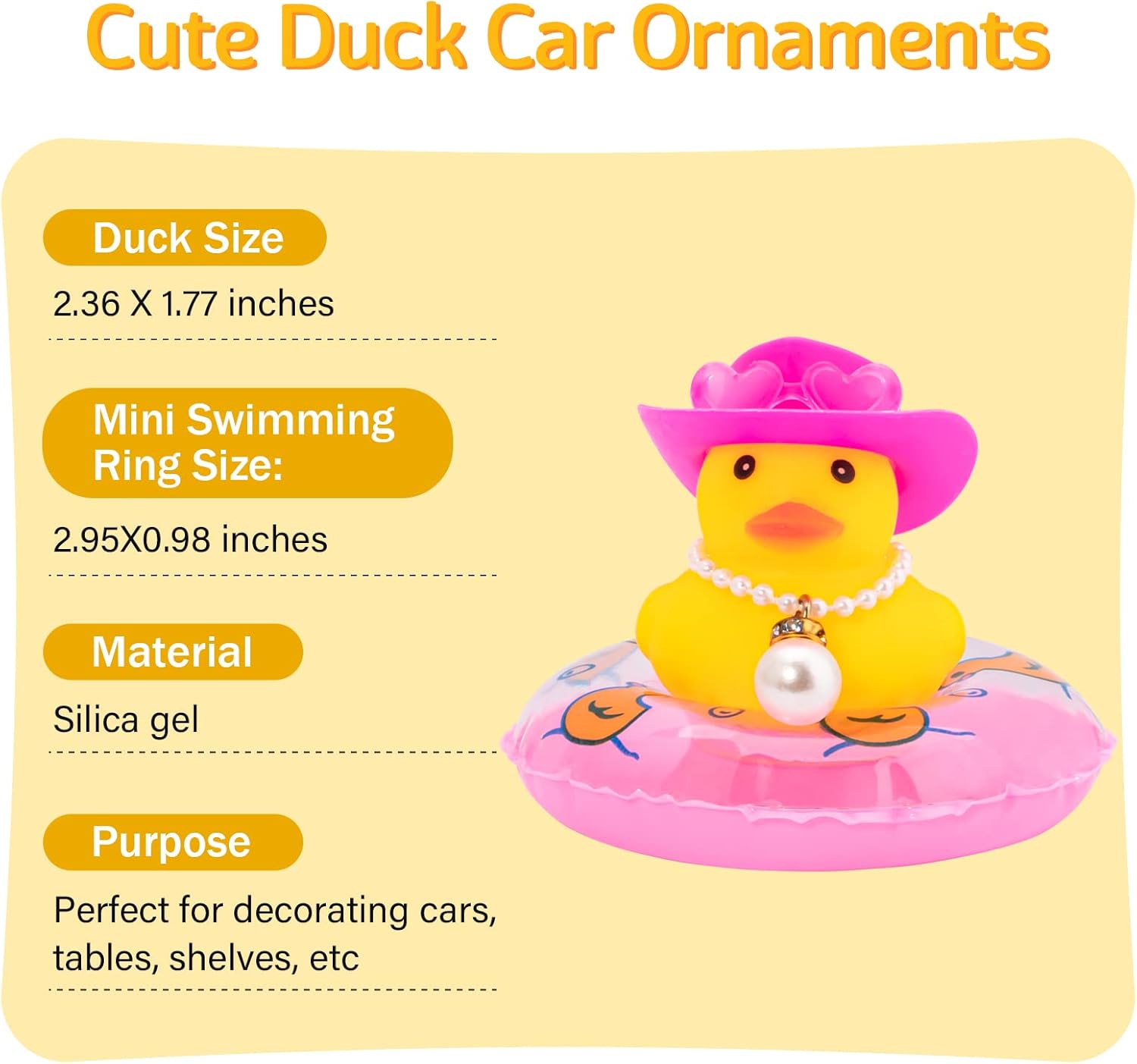 wonuu Car Dashboard Decorations Pink Cowboy Duck, Rubber Ducks for Car Ornament Accessories with Color Sunglasses Cowboy Hat Pearl and Swim Ring, AX_Pink Cowboy Hat_Preal A_Duck