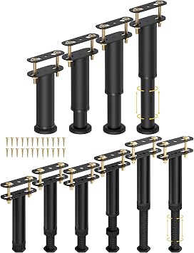Wlrrcwdttc 4 Pcs Metal Adjustable Height Bed Support Legs 7.08-13 inch + 6 Pcs Half Metal Half Plastic Adjustable Height Bed Support Legs 7.08-12.5 inch with Locking Ring for Bed Frame/Bed Center Slat