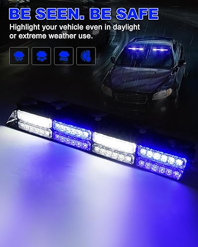 Miniatura 39 de HLauto Luces estroboscópicas de emergencia 6Z4J: luces de seguridad blancas rojas de 2 x 16.8 pulgadas, 48 luces LED intermitentes de advertencia