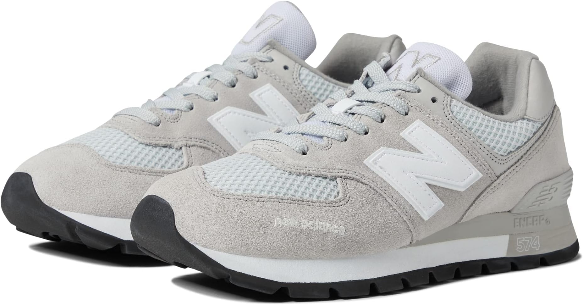 New BalanceClassics 574D Rugged Sneakers for Men - Low Top Silhouette and Breathable Textile Lining Rain Cloud/White 15 D - Medium