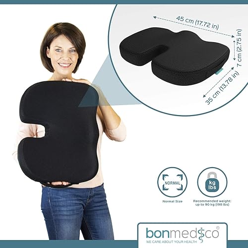 Miniatura 6 de Cojín ortopédico para asiento de Bonmedico talla XL, almohadilla de reducción del dolor, recomendada sobre un peso de 175 libras, Estándar, Negro, 1