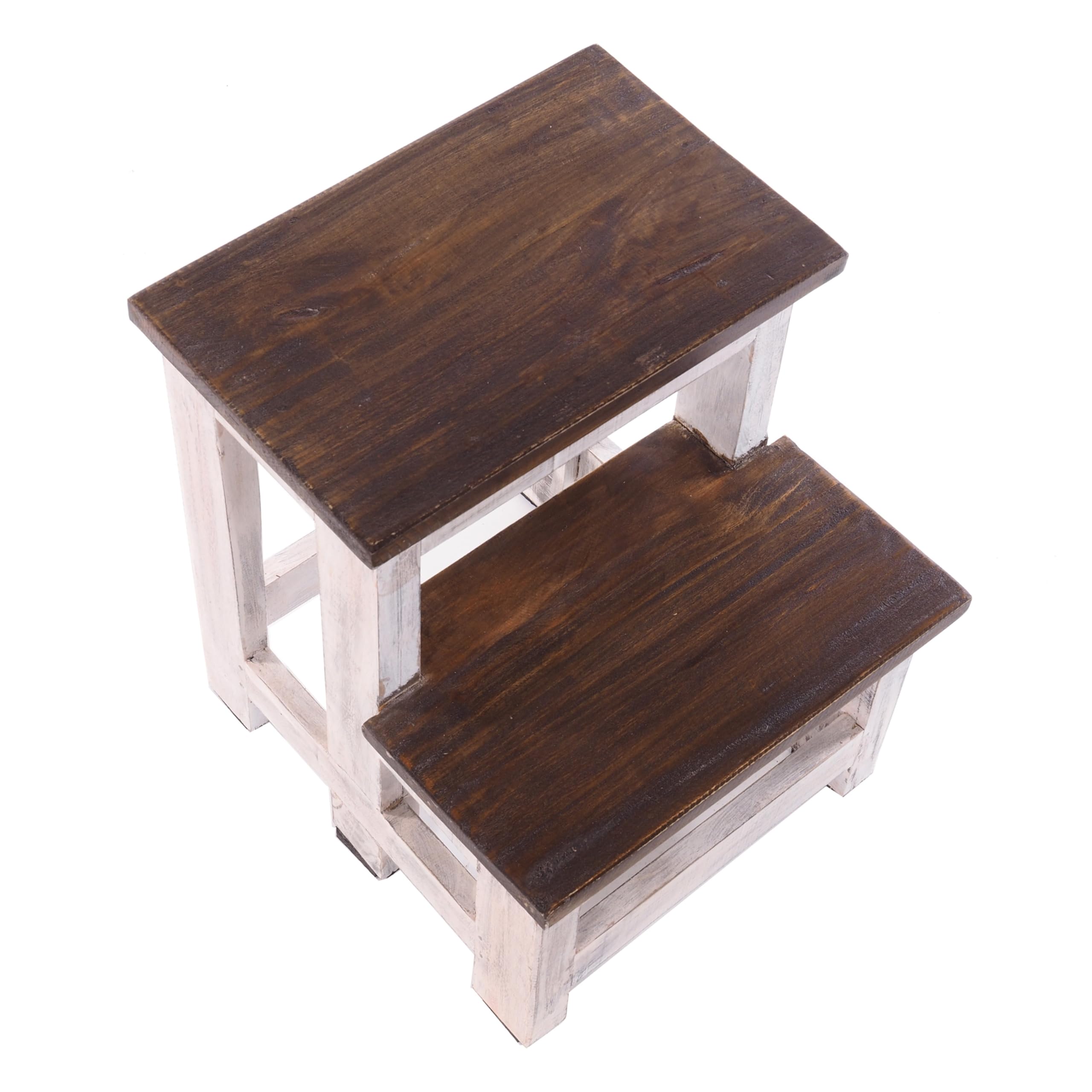 Scaletta A Pedale In Legno Riciclato - 46x37x37 Cm - Design Vintage Con 2 Livelli - Foto 10