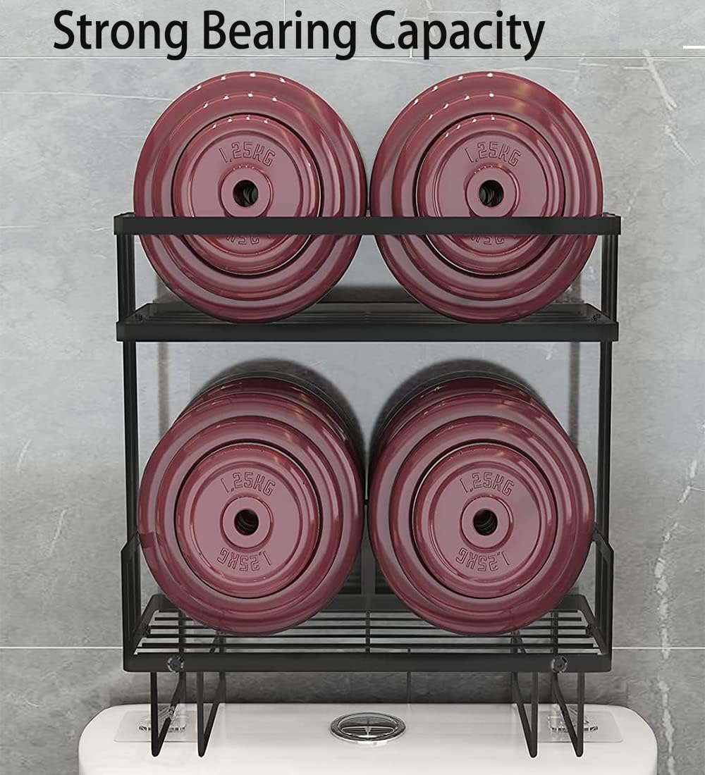 FLOLXNB Over The Toilet Storage Shelf, 2-Tier Bathroom Storage Organizer Upgrade Punch-Free Toliet Storage Shelf, Home Storage Rack with Hooks Shelf,Black