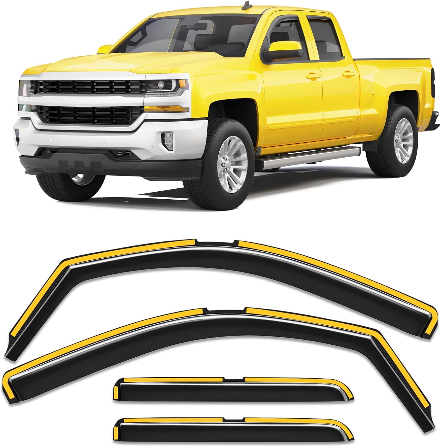 in-Channel Window Rain Guard for Chevrolet Chevy Silverado/GMC Sierra 2014-2018 Double Cab Rain Guards Side Window Visors Low Profile Vent Visor Window Deflectors Vent Shades Truck Accessories