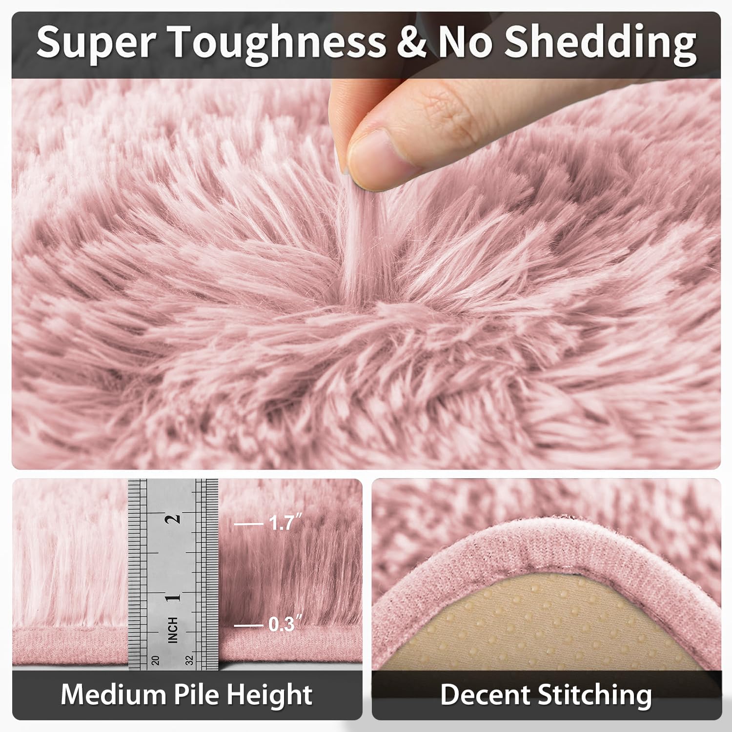 Oxford Homeware Rugs Living Room- Fluffy Pink Area Rugs for Bedroom Hallway Runner Rug 60 x 220 cm Anti Slip - Image 4