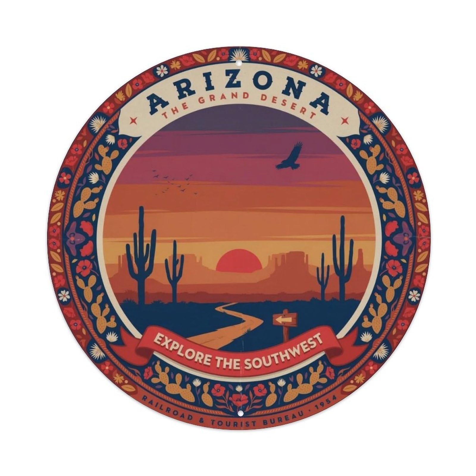 Vintage Desert Cactus Sunset Metal Tin Sign Plaque