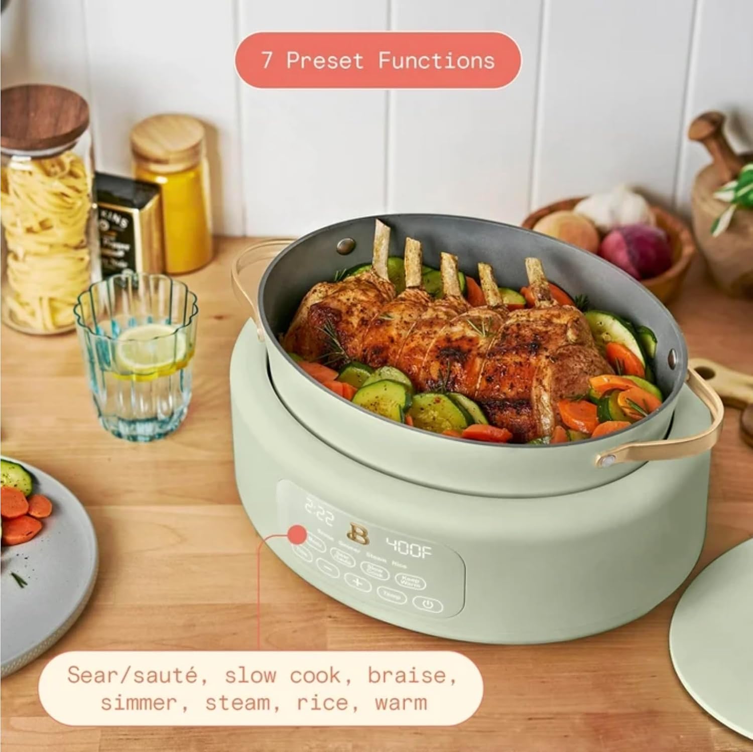 Drew Barrymore 10 in 1, 6 Qt Electric Multi-Cooker, Sage-Green