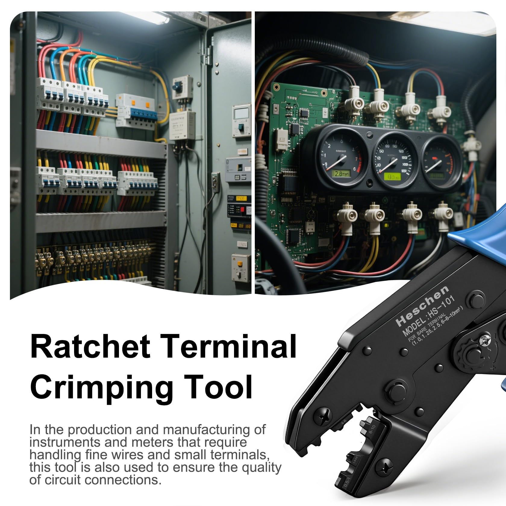 Heschen Pinza per cricchetti a catena HS-101 Terminali per cavi non isolati Strumenti per crimpare Utilizzare per 1,5-10 mm² (15-7 AWG) Blu