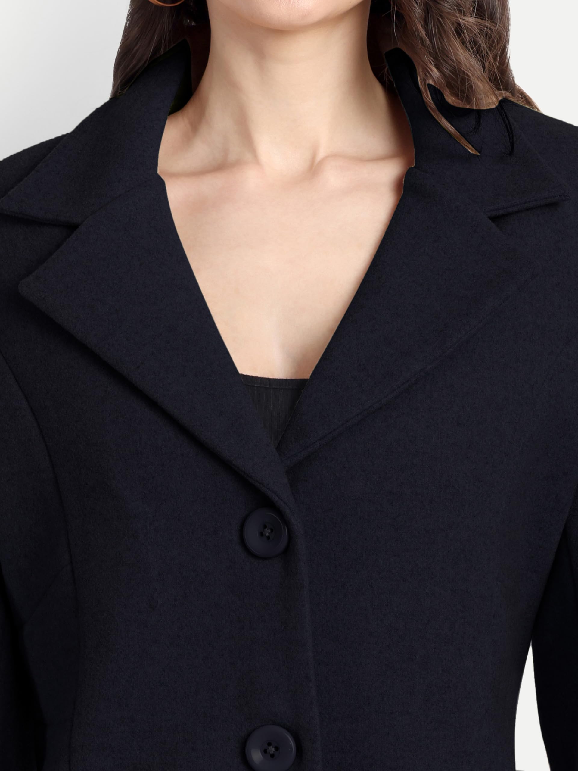 HAUTEMODA Women's Winter Coat Trench Long Sleeves Over Coat With Pocket single Breasted (IN, Alpha, L, Navy) 3
