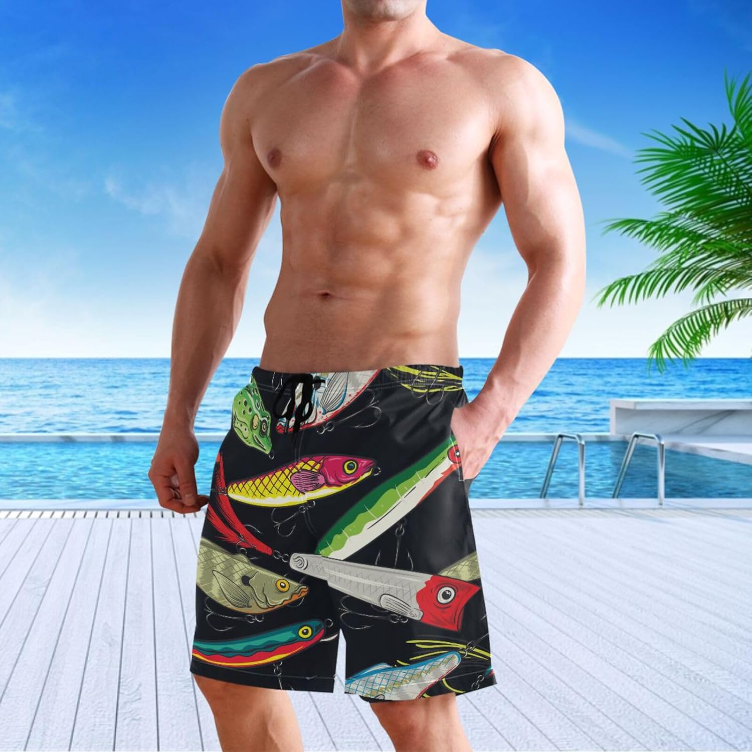 visesunny Cool Men's Novelty Beach Shorts Quick Dry Swimwear Sports Running Swim Board Shorts Bathing Suits Multicolor