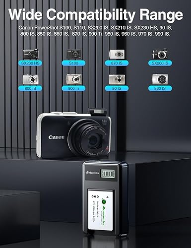 Miniatura 4 de Paquete de 2 baterías NB-5L y cargador de pantalla LCD inteligente para Canon PowerShot SD880 es, 990 is, 950 is, 790 is, 870 is, 900 is, 800IS,