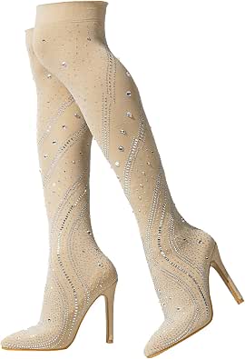 Trend4us Luxe Rhinestone Knit Sock Stiletto Pumps