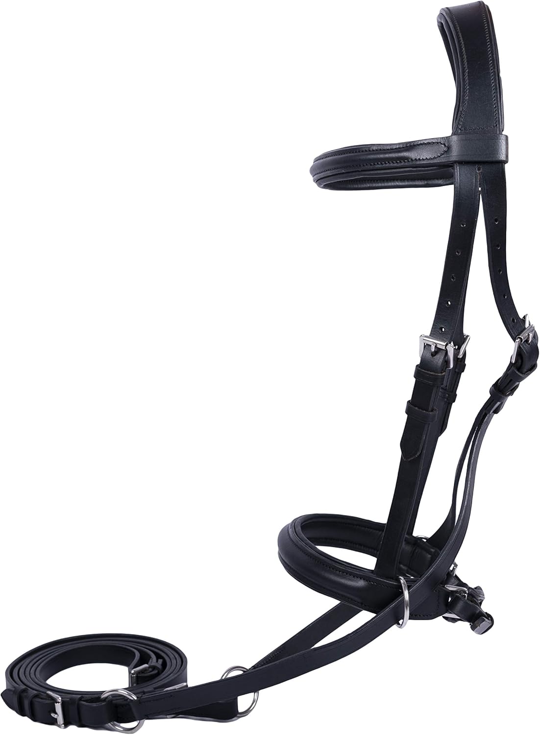 Hulara Genuine English Leather Crossover | Crossunder Bitless Horse Bridle Headstall with Reins