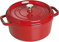 Staub 4 Qt Cast Iron Dutch Oven Round Cocotte, Cherry Red, Made in France - Superior Slow Cooking & Browning
