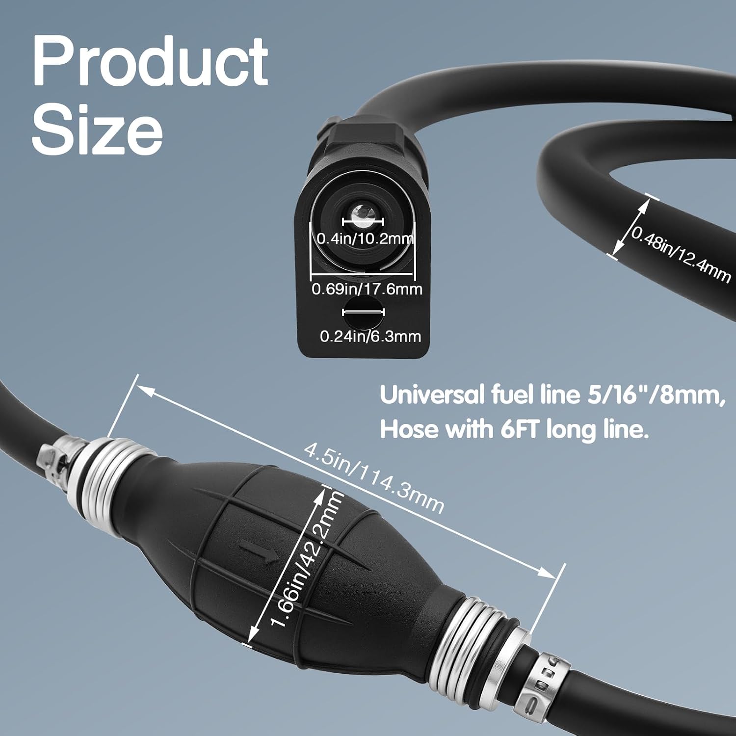 Fuel Line Assembly 5/16" 8mm Fuel Gas Line Hose for Marine Outboard Boat Motor RVs Fuel Assembly ith Primer Bulb Steel Hose Clamps with Primer Bulb Steel Hose Clamps 6FT fuel line
