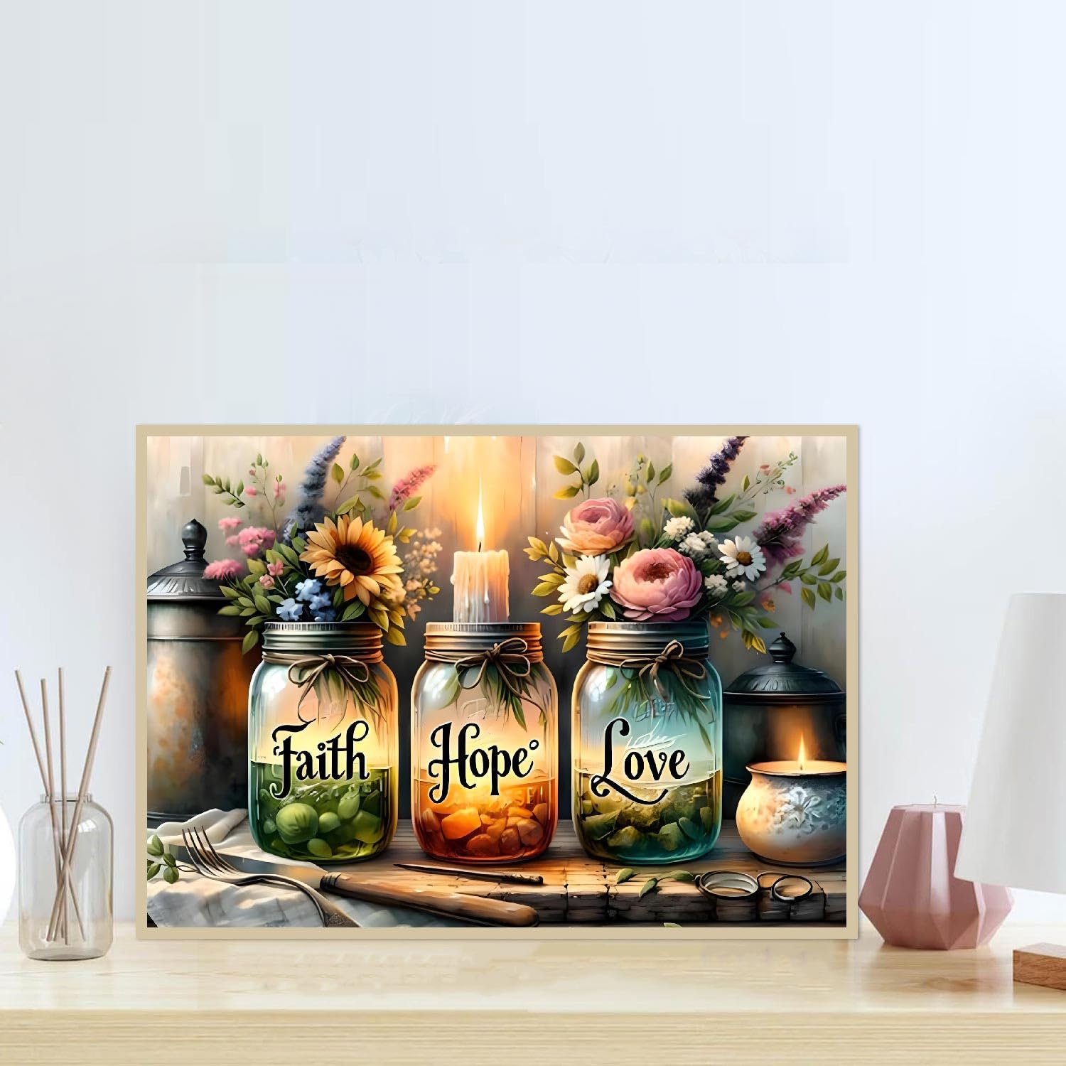 Diamond Painting Adulte 5D Wishing Bottle Faith Hope Love,Kit DIY