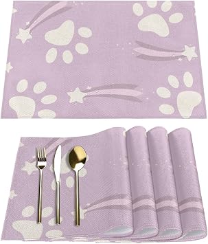 Dog Paws Stars Placemats Set of 6, Non-Slip Heat Resistant Linen Cloth Place Mats Washable Modern Dining Table Mat for Home Kitchen Holiday Party Dining Decor, 12 x 18 Inch