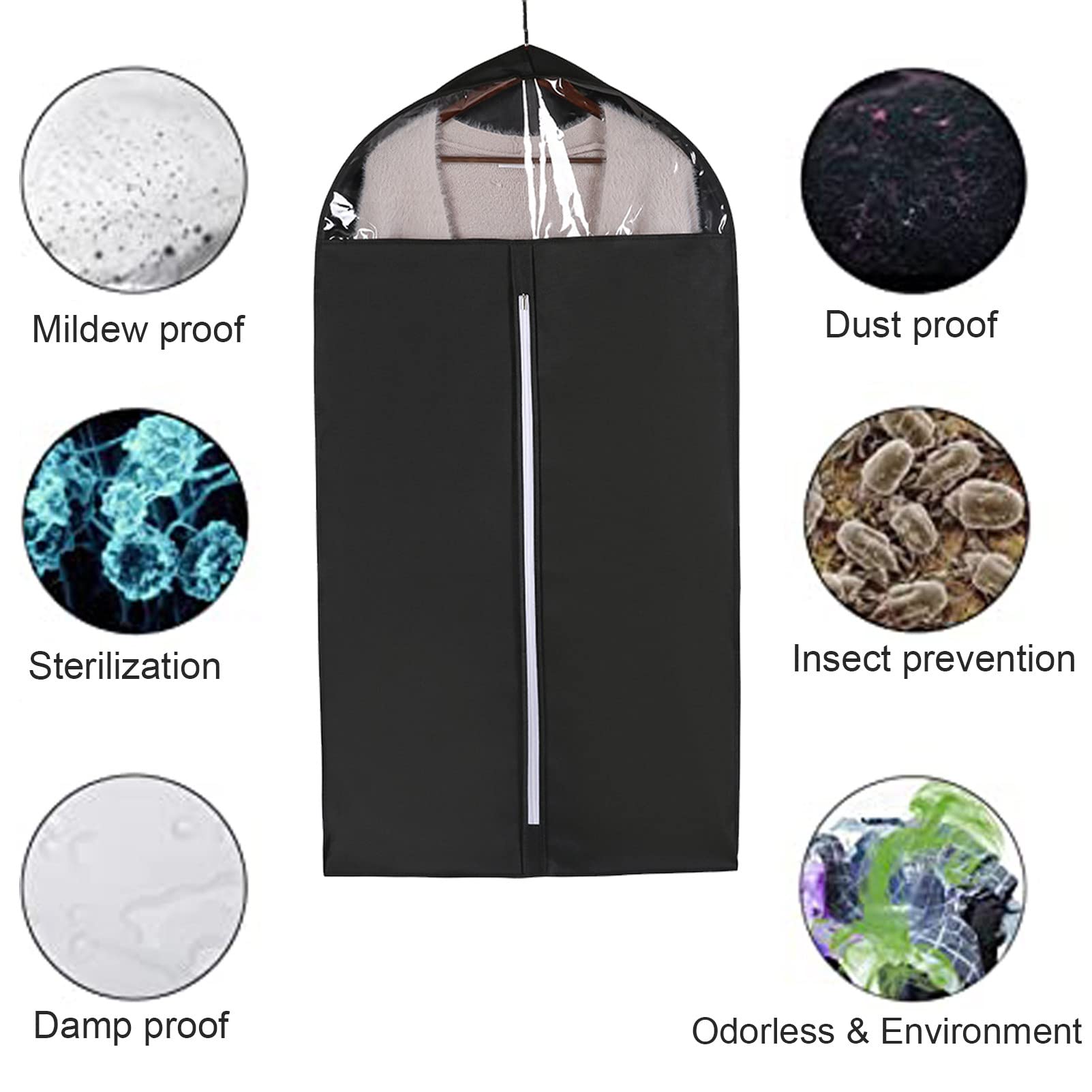 Bolsas protectoras de almacenamiento para colgar, fundas de ropa con cremallera,r en armario, viajes, adecuadas para trajes, abrigos, chaquetas, jerseys, etc., negro-60x110cm (gris 60x110cm)