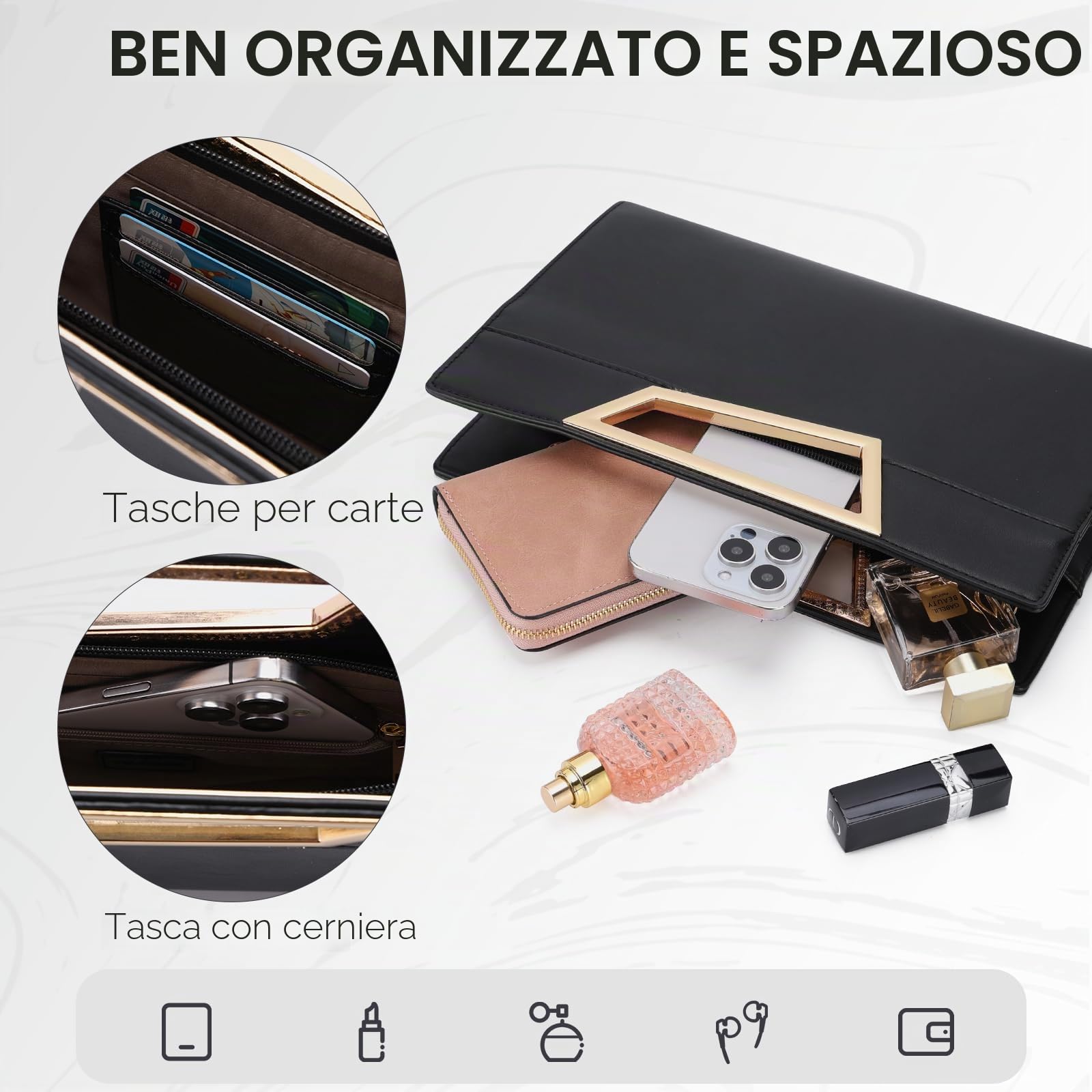 VX VONXURY Pochette Donna, Borsa Donna Elegante di PU Pelle Pochette e Clutch Piccolo Borsetta Tracolla con Catena Staccabile per Matrimonio, Festa, Cocktail