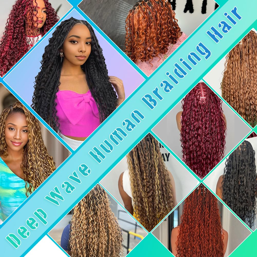 150g 6 Bundles 18 Inch Human Hair Extensions Deep Wave Boho Braiding Hair Amazon.com : Honey Blonde Human Braiding Hair for Boho  main image 3
