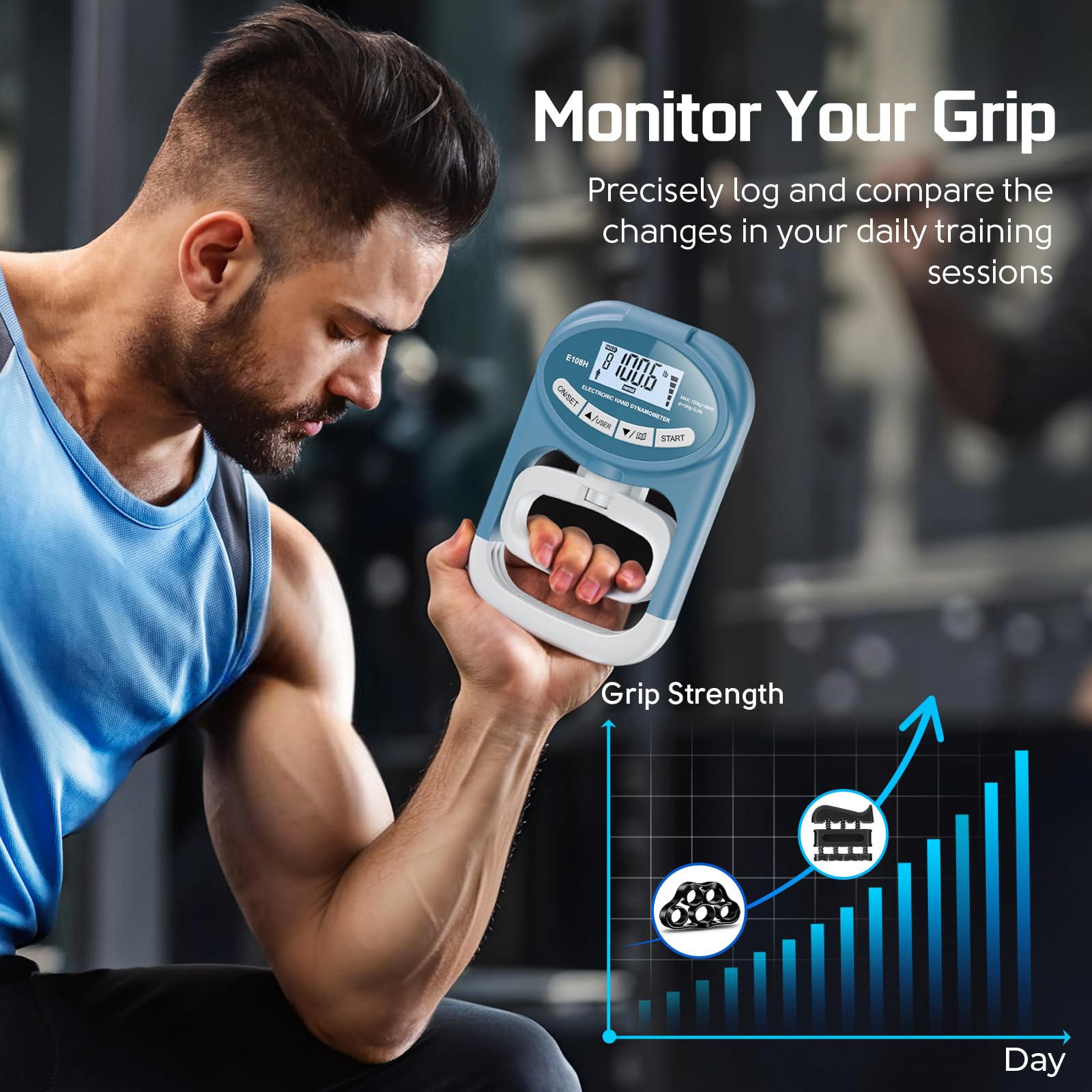 Grip Strength Tester Hand Dynamometer - Electronic Meter Digital Agarre Grip Strength Trainer 265 Lbs / 120 Kgs with Accessory for Sports Home School Gym Use