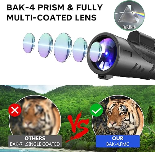 Miniatura 6 de 12x50 Monocular Telescope, BAK4 Prism with Phone Holder and Tripod, Waterproof Birdwatching Monoculars for Bird Watching Hunting Wildlife