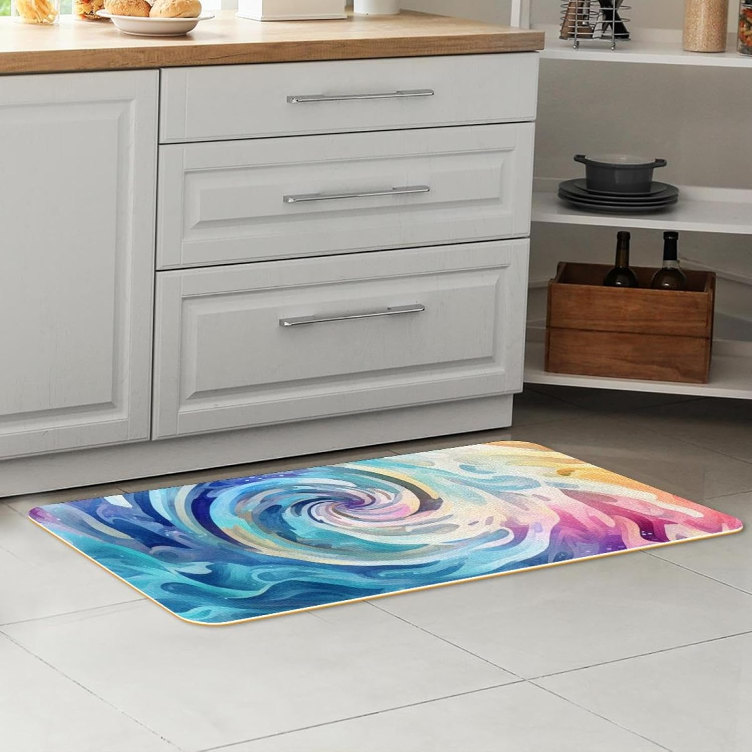 Artistic Flowing Mysterious Swirl Texture Kitchen Mats and Rugs 2 Pieces Set Absorbent Kitchen Runner Rug for in Front of Sink Kitchen Floor Mats Comfort Standing Desk Mat Pads