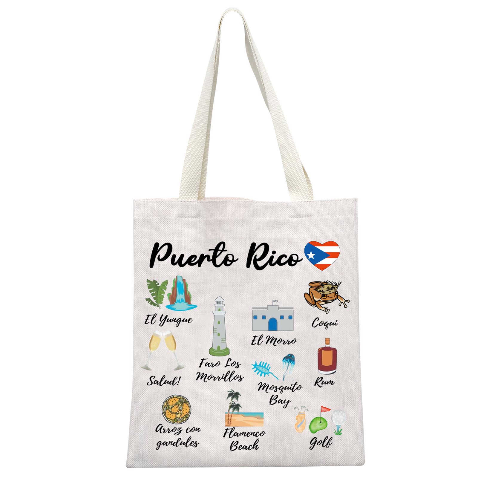 MYSOMY Puerto Rico Caribbean Tote Bag Puerto Rico Vacation Gift Puerto Rico Tourist Shoulder Bag Puerto Rican Landmarks Souvenir Gift