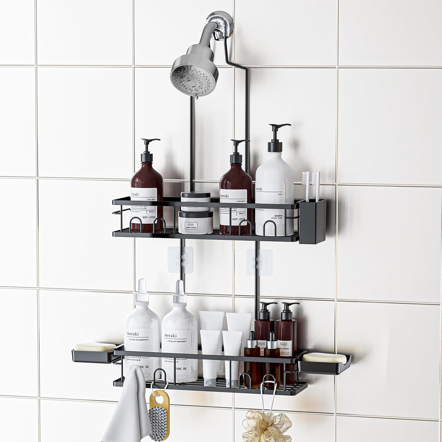 Amawarm Shower Caddy Hanging Rustproof Shower Shelves - No Drilling Inside Bath Extended Length Shower Organizer with Soap