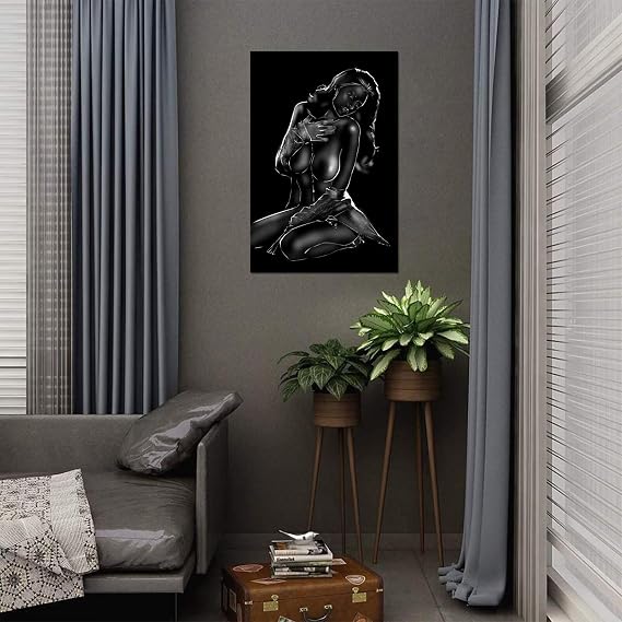Women Canvas Wall Art Sexy Artwork Posters Painting for Bathroom Bedroom Hotel Living Room Girls Home Decoration Prints Painting Framed Ready to Hang (12L x 16W)