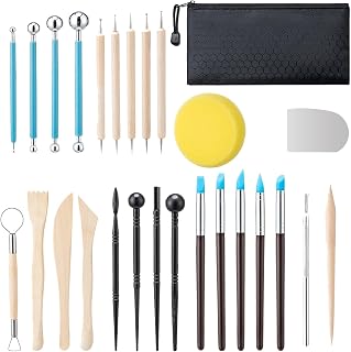 Clay Tools Kit, 27 PCS Pottery Tools, Practical Polymer Clay Sculpting Tools Kit, Air Dry Clay Tools Set for Adults, Pottery Craft, Dotting, Carving, Drawing, Molding, Modeling, Shaping (Black)