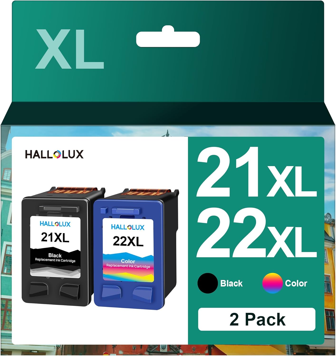 21XL 22XL Ink Cartridges Combo Pack Replacement for HP 21 22 Ink Cartridges Combo Pack with HP DeskJet F2210 F4180 F380 F300 F4140 F340 OfficeJet 4315 J3680 1410 Printer (1 Black, 1 Color, 2 Pack)