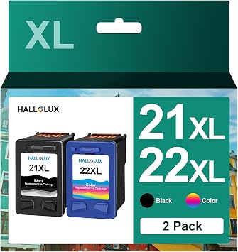 21XL 22XL Ink Cartridges Combo Pack Replacement for HP 21 22 Ink Cartridges Combo Pack with HP DeskJet F2210 F4180 F380 F300 F4140 F340 OfficeJet 4315 J3680 1410 Printer 1 Black, 1 Color, 2 Pack