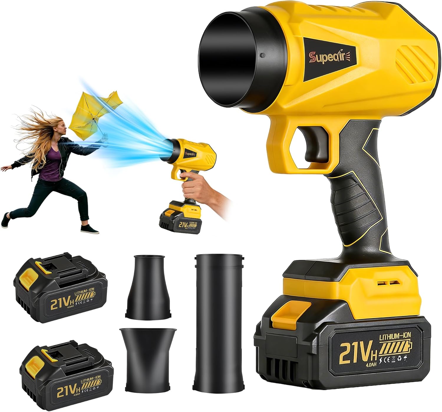 Leaf Blower Cordless - Handheld Electric Blower with 2 X 4.0Ah Batteries and Charger, 700CFM Stepless Speed, Powerful Blower with 2 Extended Nozzle, Lightweight Blower for Yard/Garage/Lawn Cleaning